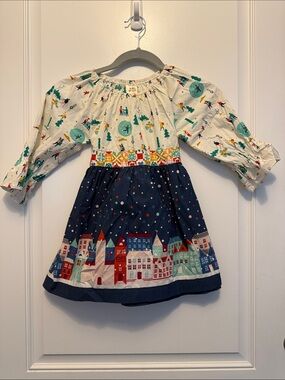 WildFlowers Girls' Navy & Cream Holiday Village Print Dress No. 8